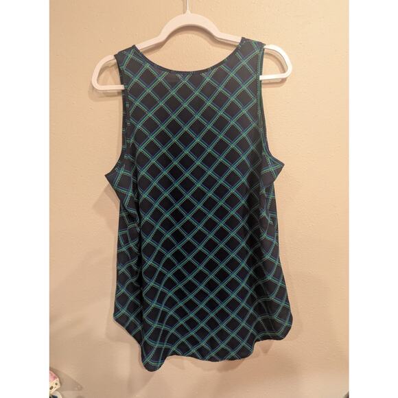 Pretty geometric striped shell/tank in navy & green by Van Husen size Large - Picture 4 of 7